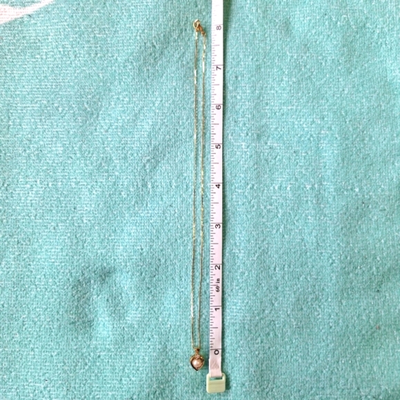 14K Solid Gold Necklace with Diamond & Pearl Pendant Heart - Picture 4 of 8